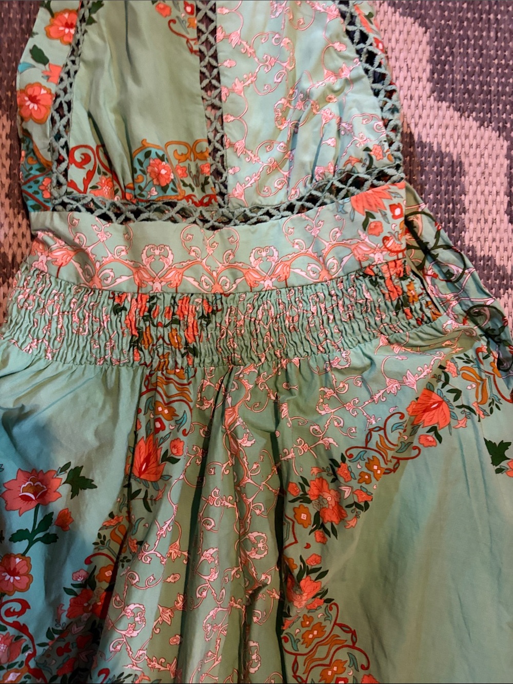 Jaase Green Maxi Dress with Orange Floral Print - Picture 3 of 6